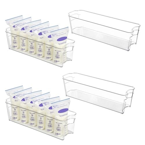 Vtopmart Breastmilk Storage Container 4PCS Set, Clear Freezer and Fridge Organizer Bins, Plastic Storage Bins for Breast Milk, Baby Pouches, Formula, Bottles and Yogurts, 4.3’’ Width, 14.7